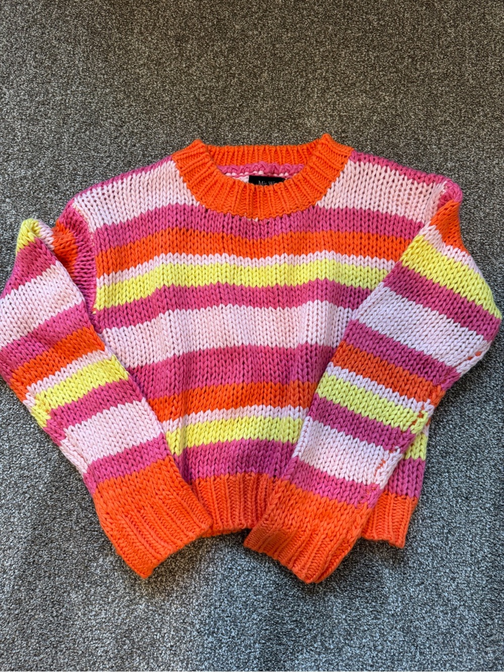 Bright Striped Chunky Knit Sweater - Pink, Orange & Yellow